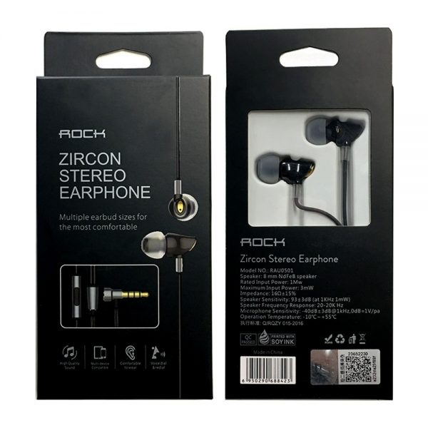Rock Zircon Stereo Earphone Wired Earphone Control Headphone With Mic